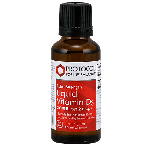 Liquid Vitamin D3 2,000 IU (50 mcg) per 2 drops. Protocol for Life