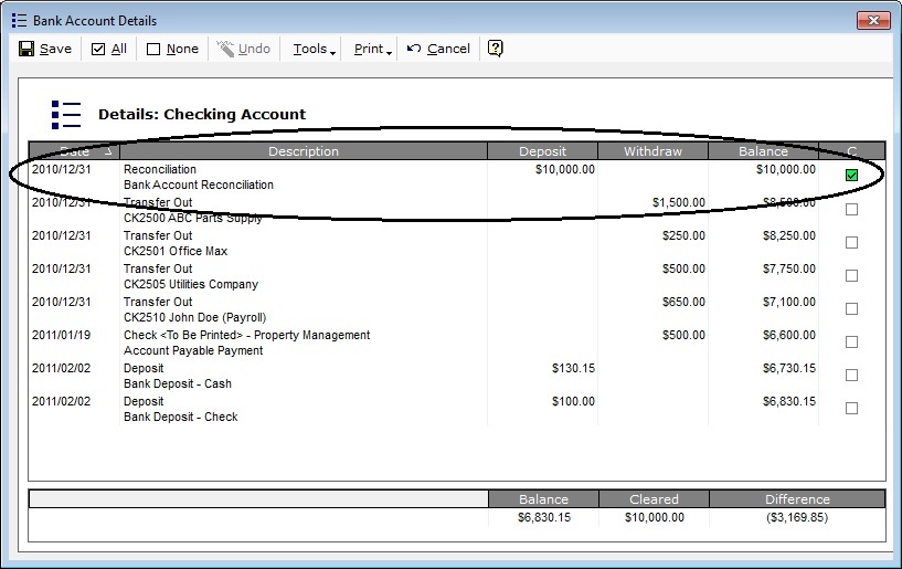 Bank Account Opening Balances
