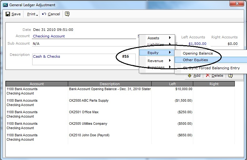 Bank Account Opening Balances