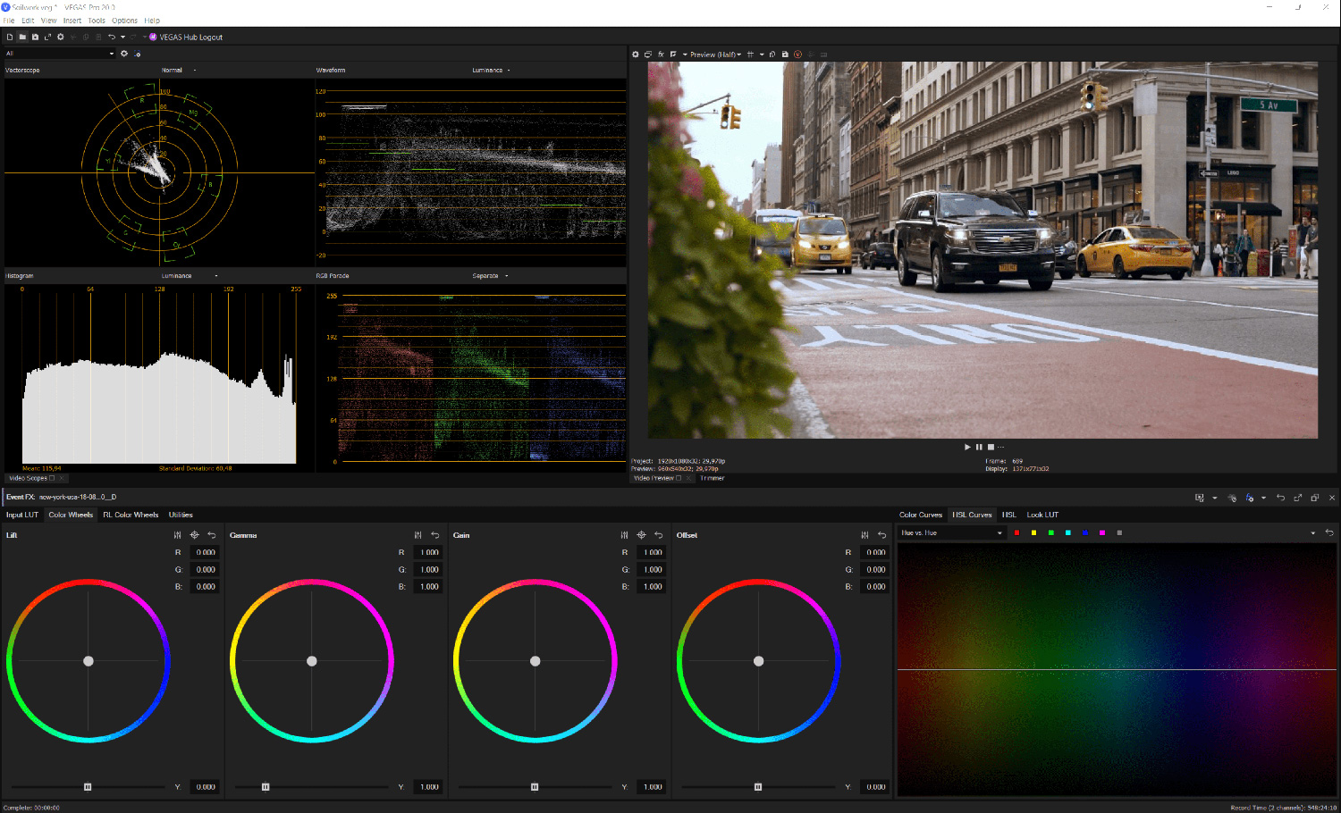 VEGAS Pro 20 new color correction features directly on the timeline by