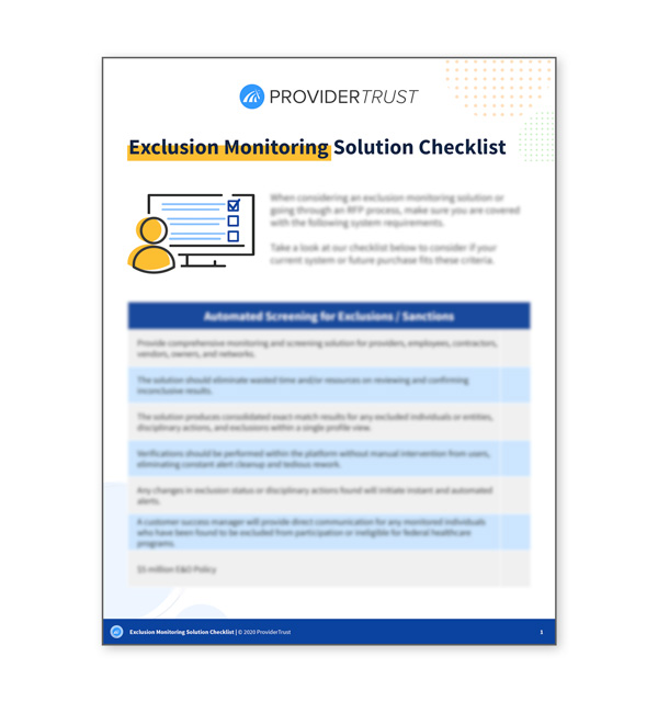 Exclusion Monitoring Solution Checklist