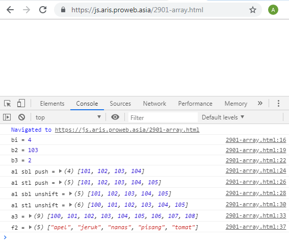 Operasional array pada Javascript PT Proweb Indonesia