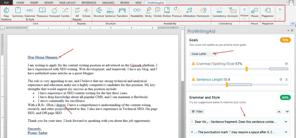 ProWritingAid Web Editor