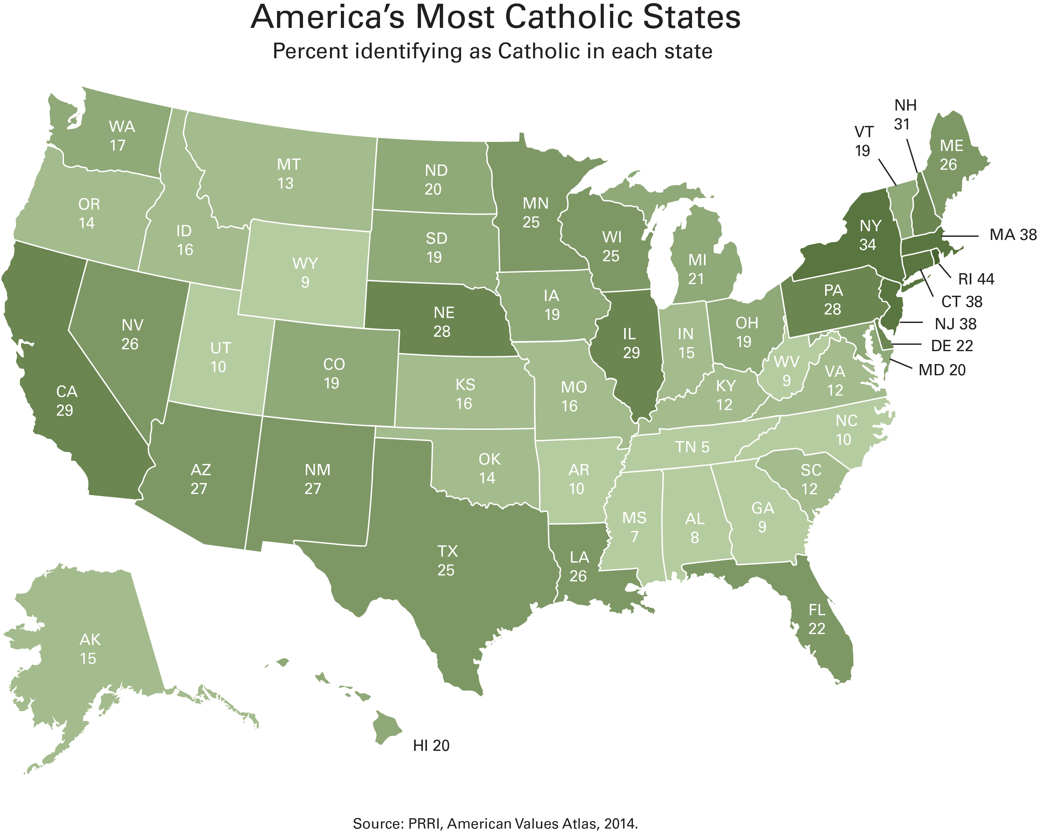 Catholic Population By State Map PRRI