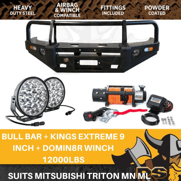 PS4X4 Deluxe Steel Bull Bar + Kings Winch combo to suit Mitsubishi
