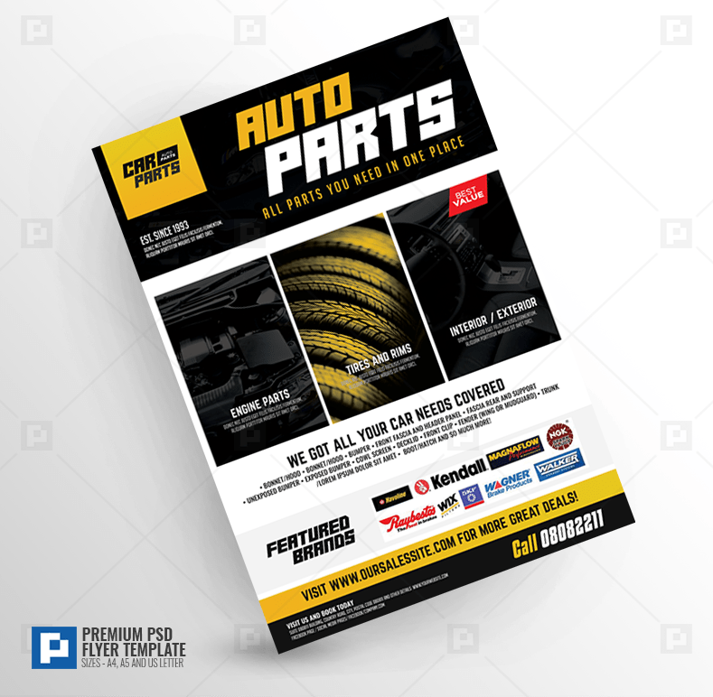 Automotive Parts Supply Center Flyer PSDPixel