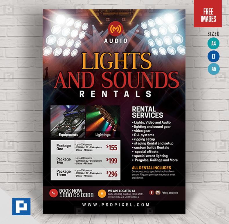 Sound and Light Rentals Company Flyer PSDPixel