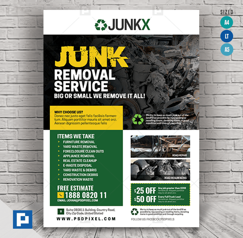 Junk and Trash Removal Flyer PSDPixel