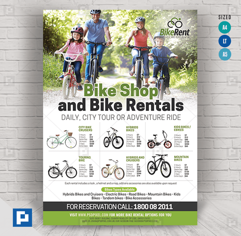 Bicycle for Rent Flyer PSDPixel