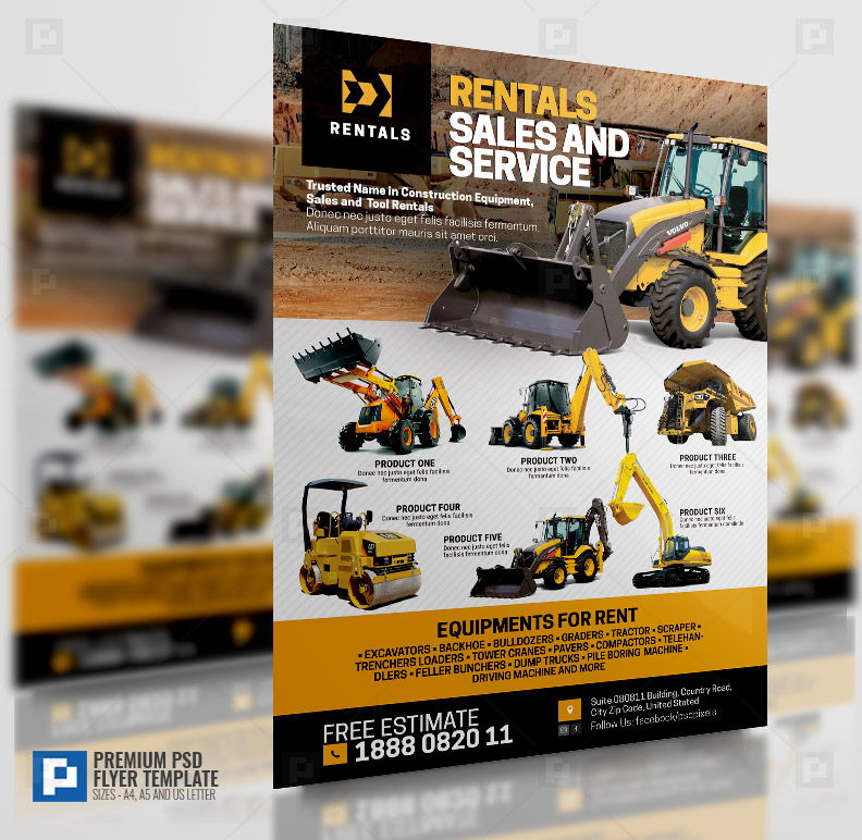 Construction Equipment Rentals Flyer PSDPixel