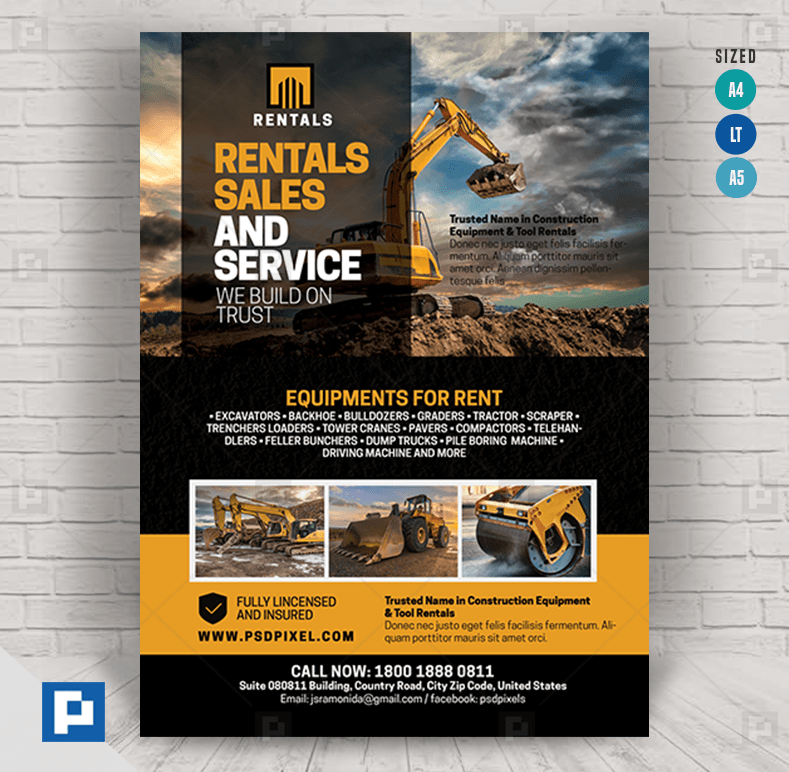 Construction Machine Rentals Flyer PSDPixel