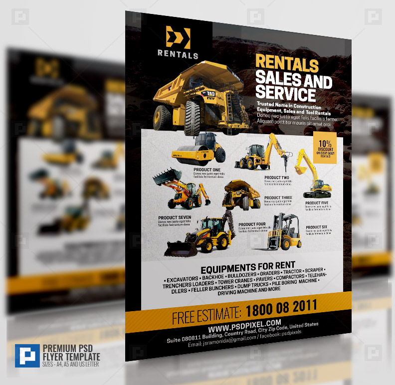 Equipment Rentals Company Flyer PSDPixel