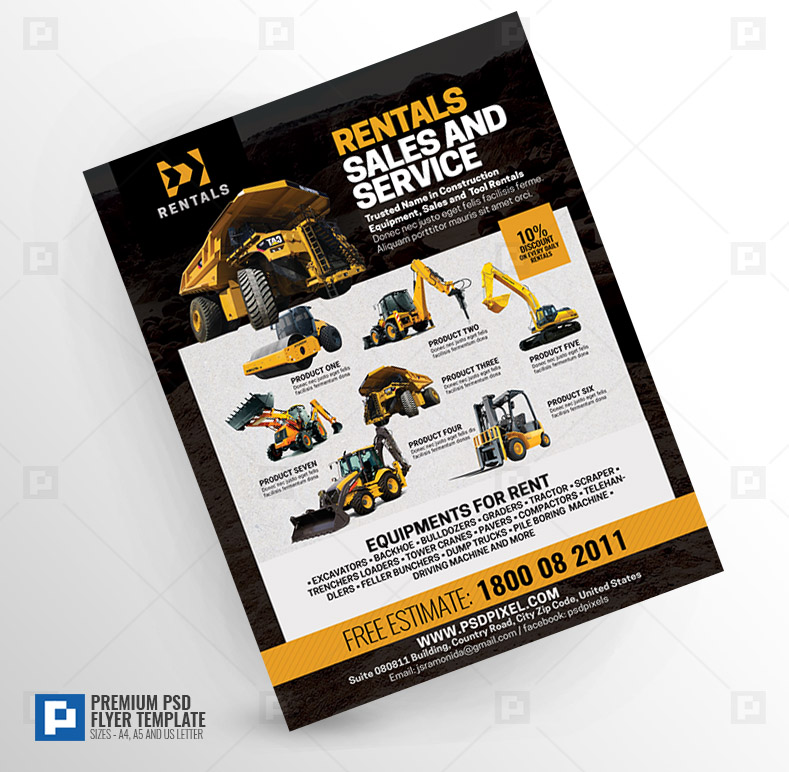 Equipment Rentals Company Flyer PSDPixel