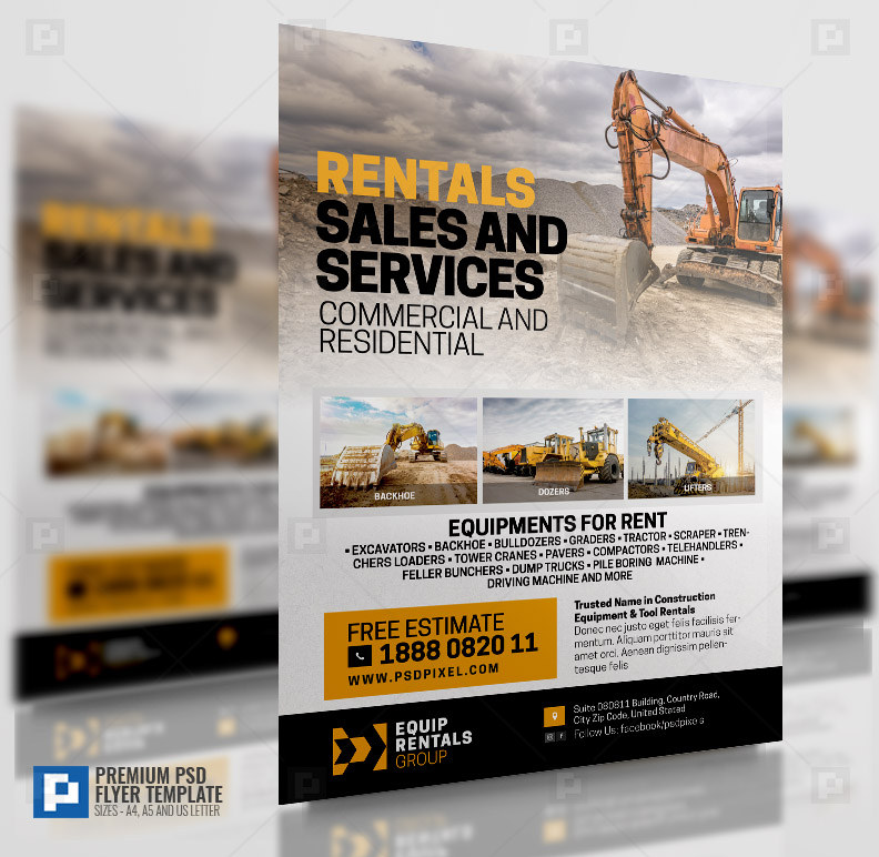Equipment Sales and Rentals Company Flyer PSDPixel