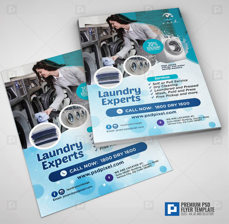 Laundry Business Promo Flyer PSDPixel
