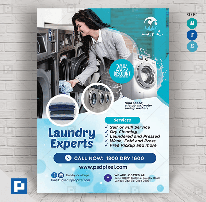 Laundry Business Promo Flyer PSDPixel