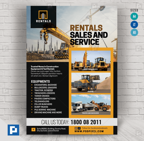 Machine and Equipment Rentals Flyer PSDPixel