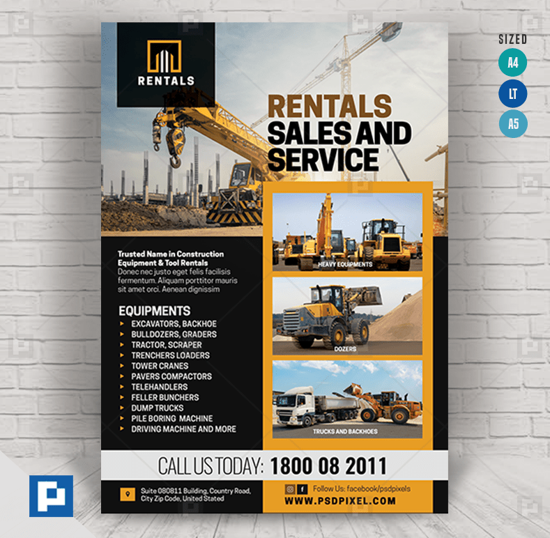 Machine and Equipment Rentals Flyer PSDPixel
