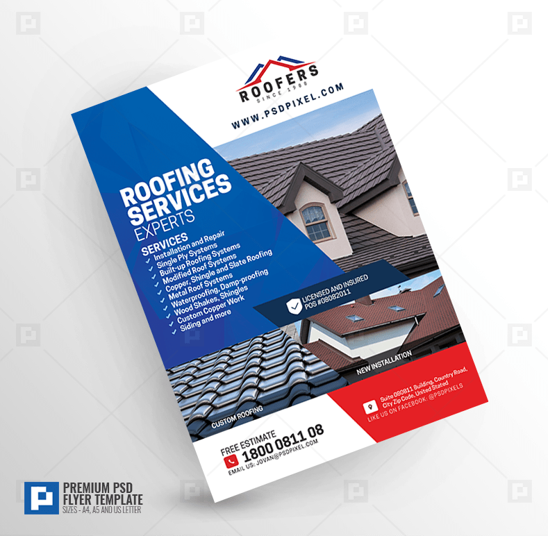 Roofing Contractor Flyer PSDPixel
