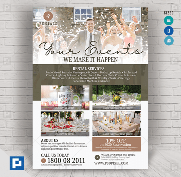 Wedding Rentals Flyer PSDPixel