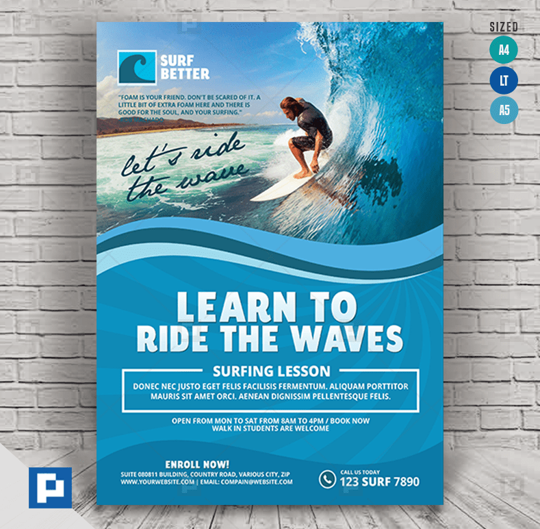 Surfing Lesson Flyer PSDPixel