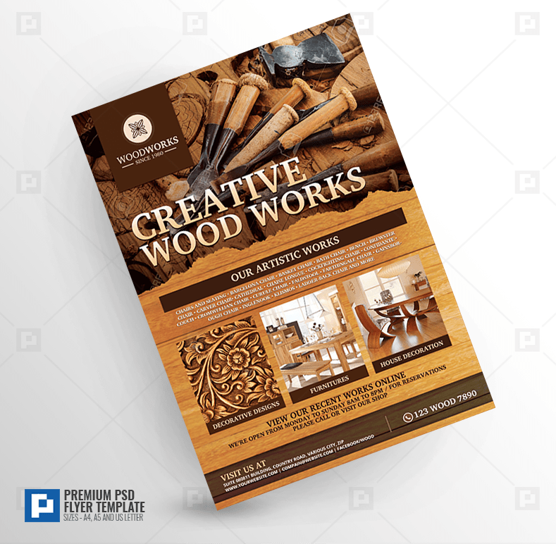 Wood Works and Wood Craft Flyer PSDPixel