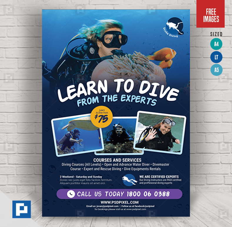 Diving Lesson Flyer PSDPixel