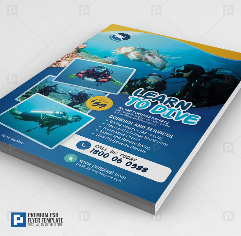 Scuba Diving Class Flyer PSDPixel