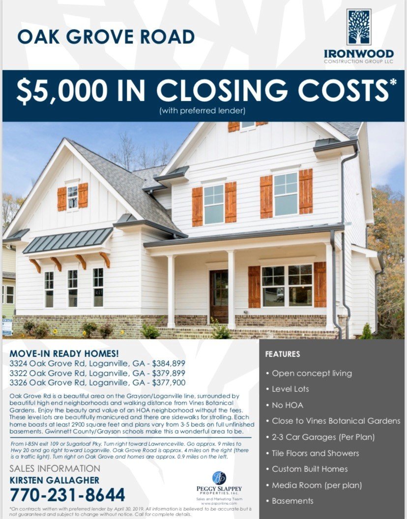 Outstanding Incentives for THREE Homes at Oak Grove Road