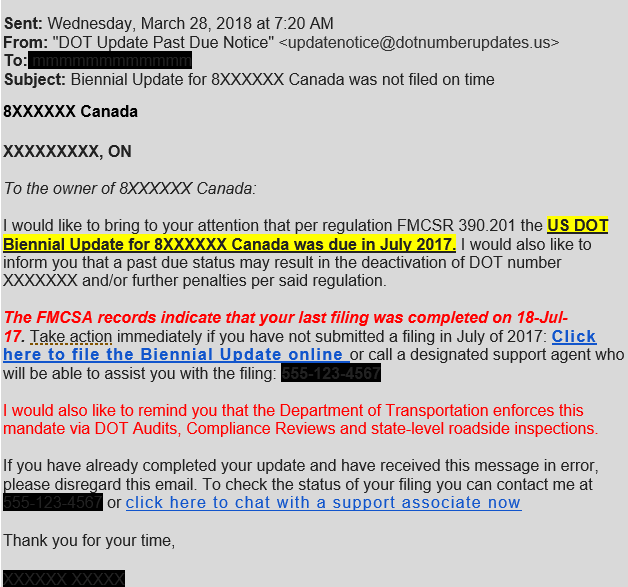 Misleading Marketing Now Targeting Your DOT Biennial Update Peter