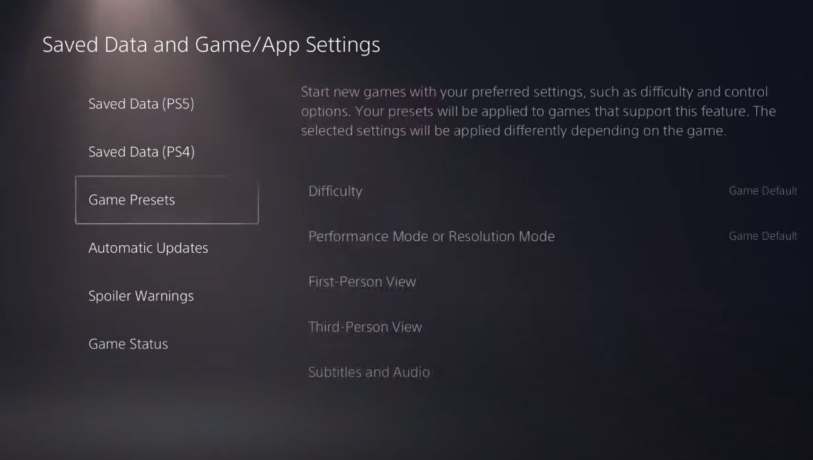 PS5 Features Game Presets Allowing You To Choose Difficulty
