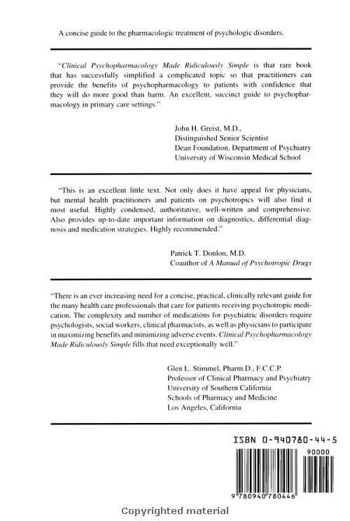 Clinical Psychopharmacology Made Ridiculously Simple