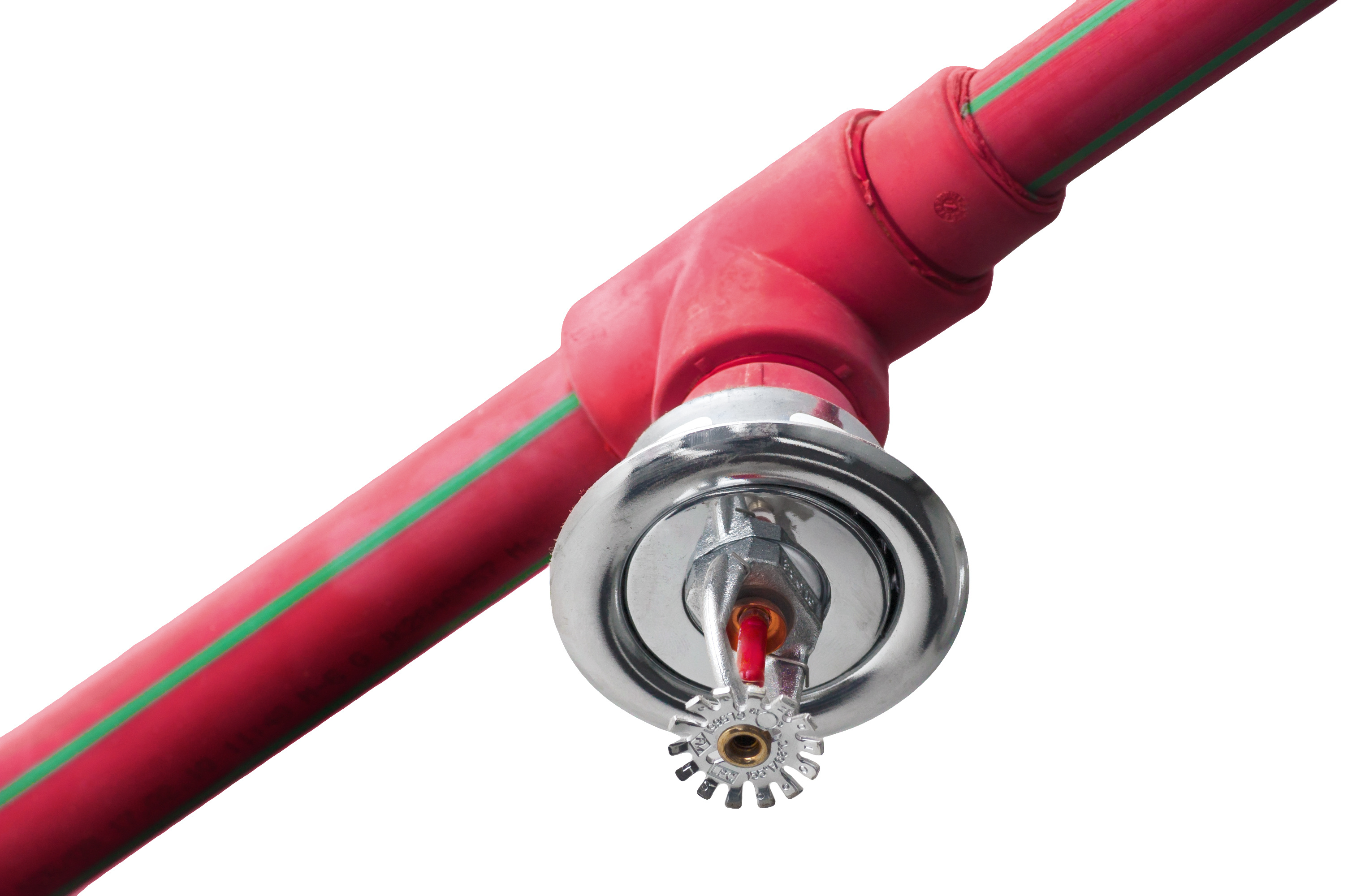 Fire sprinkler on red pipe PTI