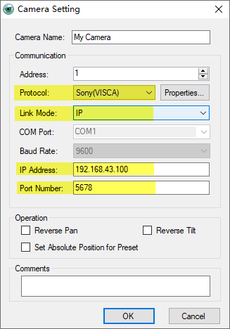 Control PTZ Camera Over TCP/IP - PTZ Controller