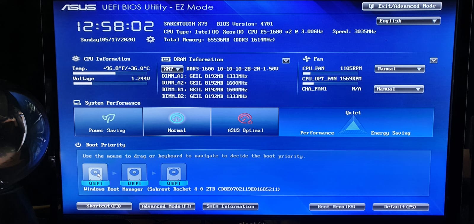 New Sabrant Rocket NVMe SSD in old motherboard