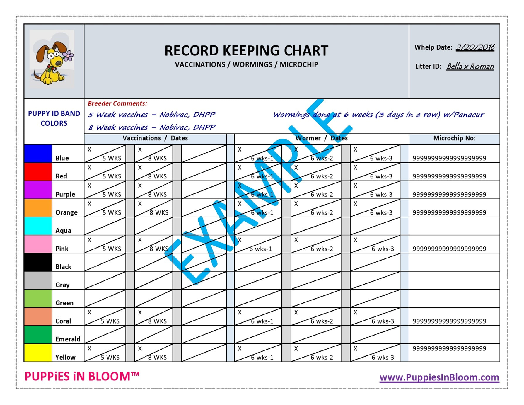 downloadable record keeping charts for breeders