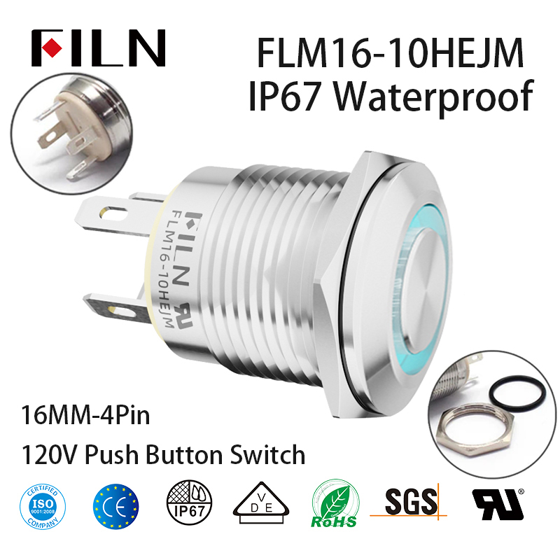 Great Push Button Switches16MM 4PIN 12V 10A Waterproof Push Button Switches