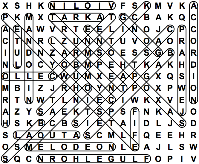 Musical Instruments 3 (solution) Large Print Word Search Puzzle