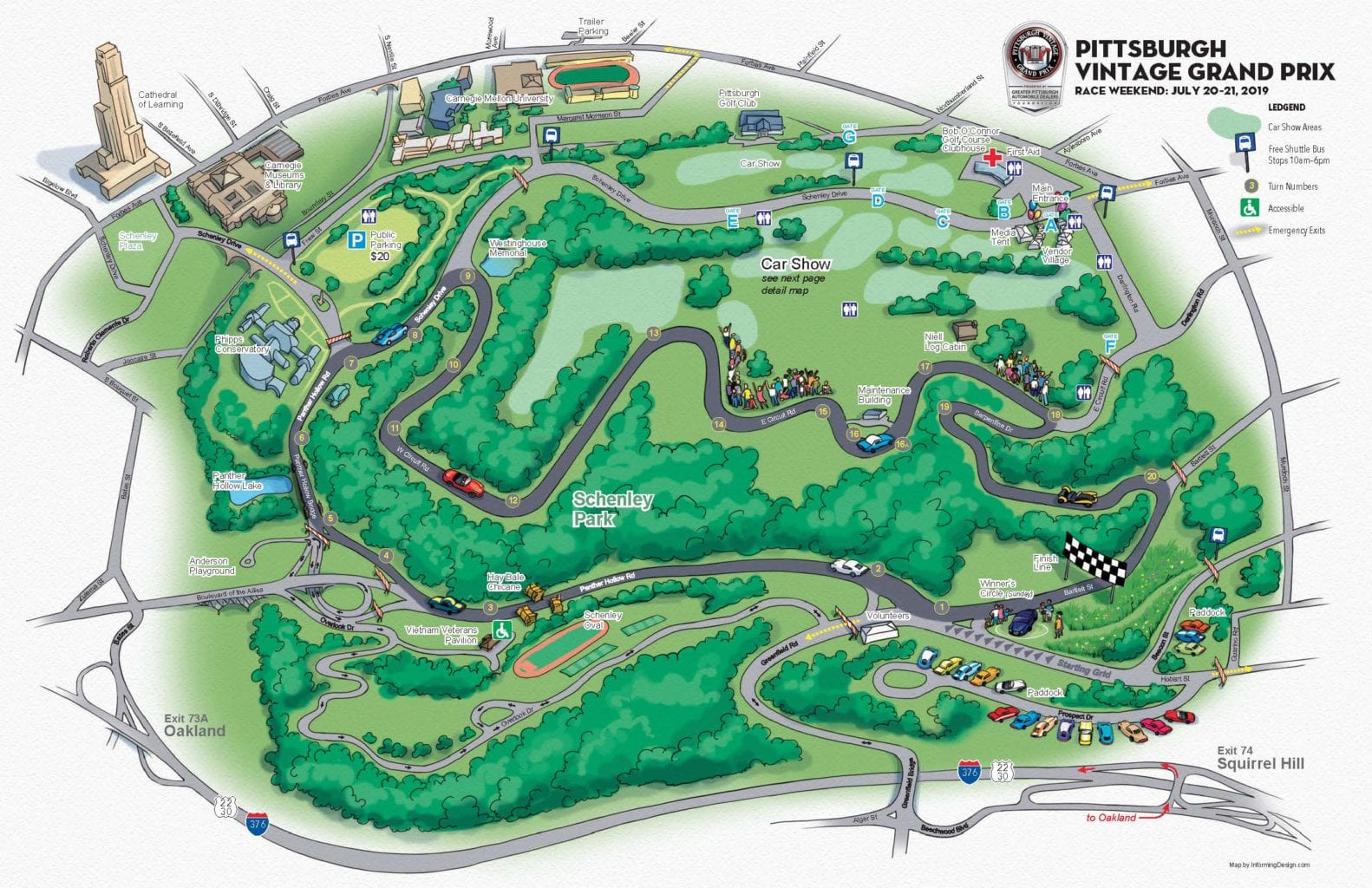 Map of Schenley Park 2019 Pittsburgh Vintage Grand Prix