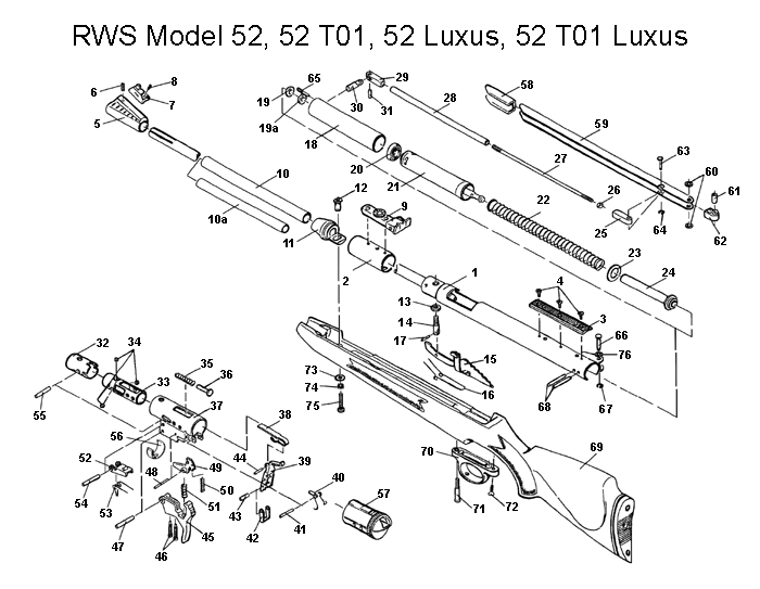 RWS Model 52 & 52 T01 Air Rifle Schematic at Airgun Express