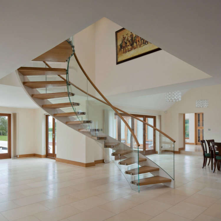 Floating Glass Railing Curved Stair