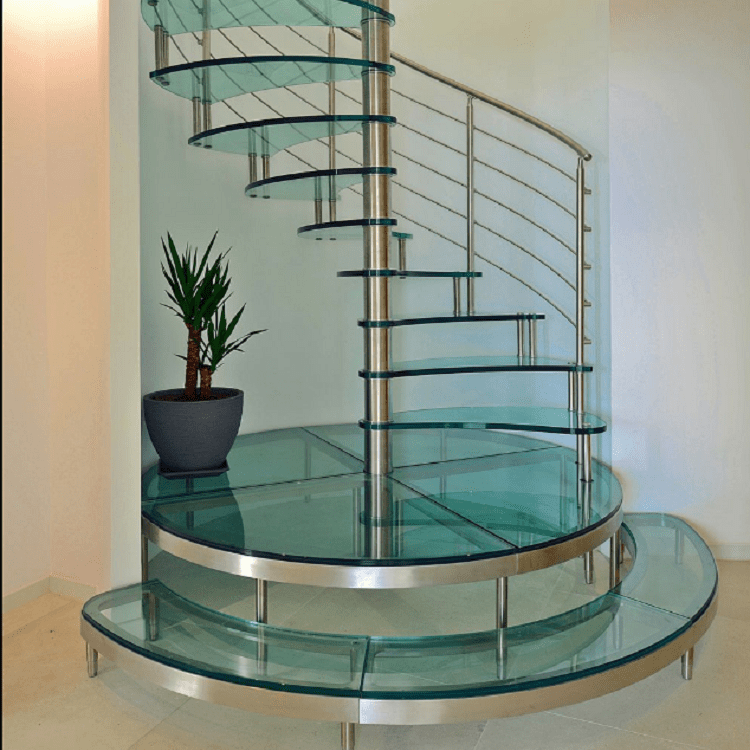 Glass tread spiral staircase round stairs with stainless steel railing