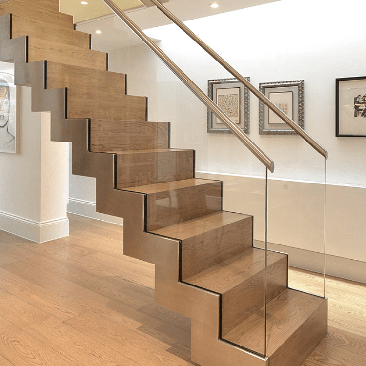 Closed riser Zig Zag Stringers Wood Tread Stairs