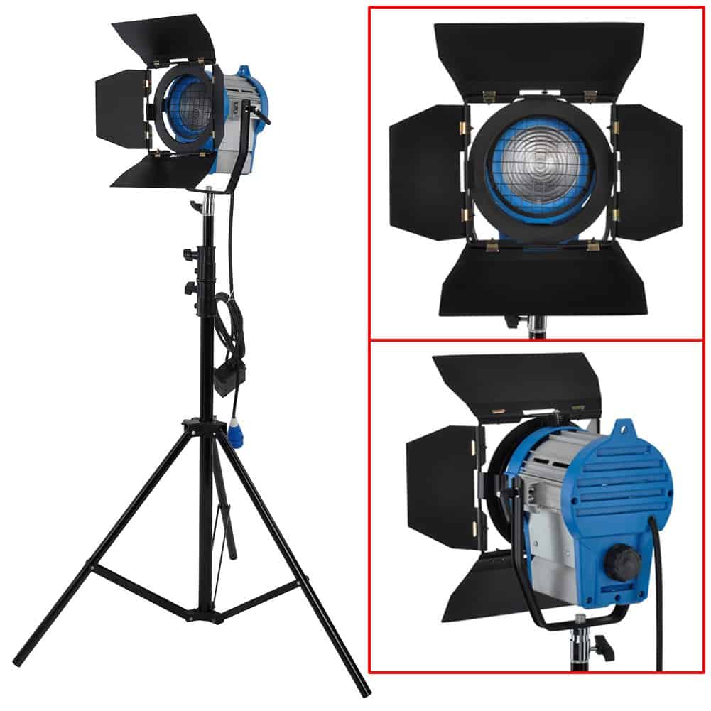 1000W Fresnel Tungsten Dimmable Spotlight + Bulbs + Spring Cushioned