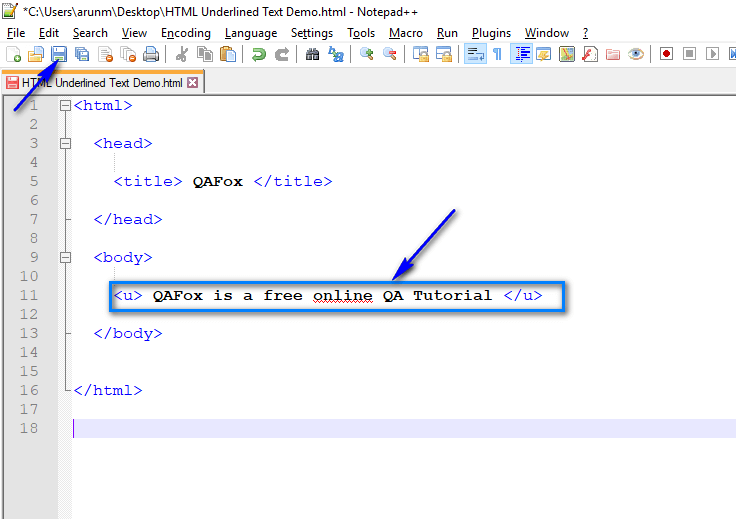 HTML for Selenium (Part 14) Adding Underlined Text to the  Page QAFox
