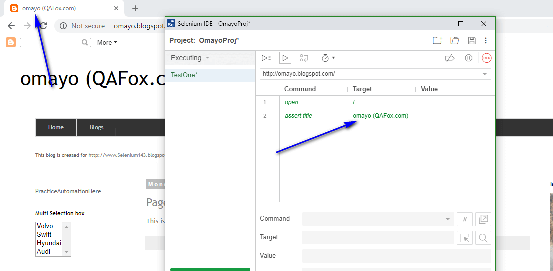 New Selenium IDE Using ‘assert title’ command for checking the title of the page QAFox