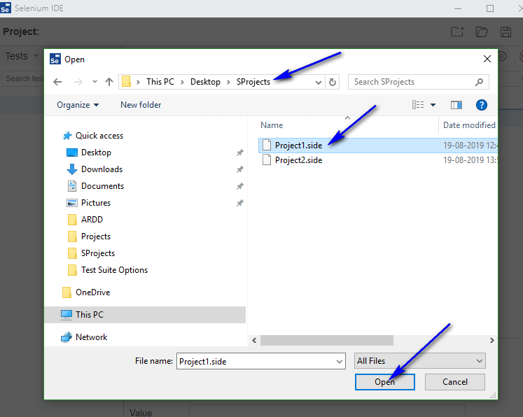 New Selenium IDE Creating, Renaming, Saving and Opening Projects QAFox