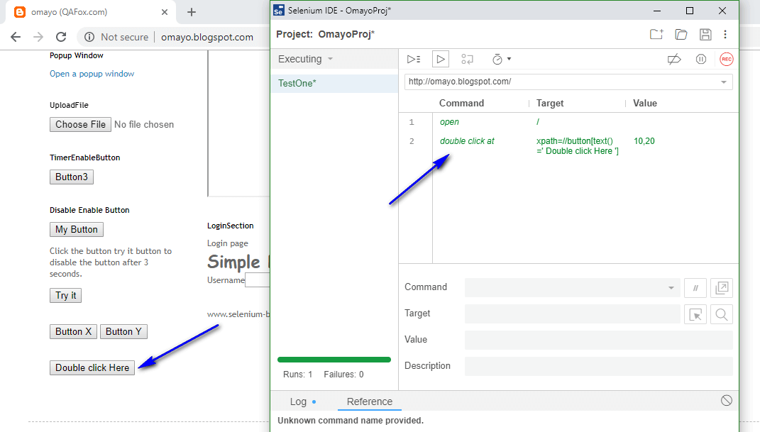 New Selenium IDE ‘double click at’ Command QAFox