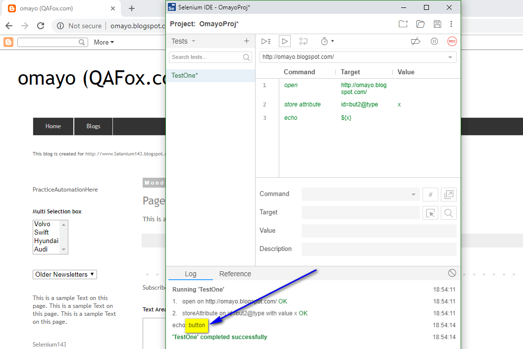 New Selenium IDE Using 'store attribute' command QAFox