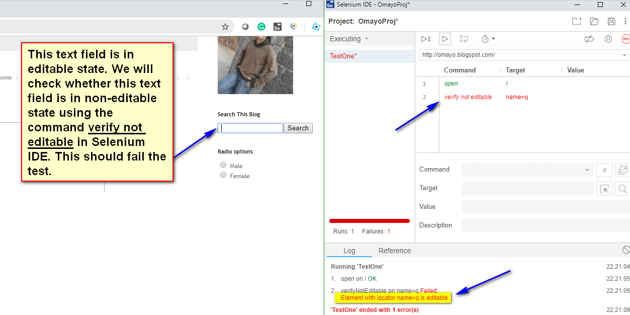 New Selenium IDE Using ‘verify not editable’ command to check whether